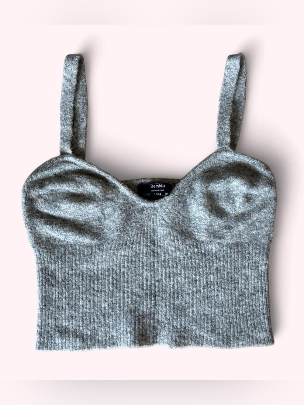 BERSHKA Light Gray Ribbed Knit Bustier Crop Top